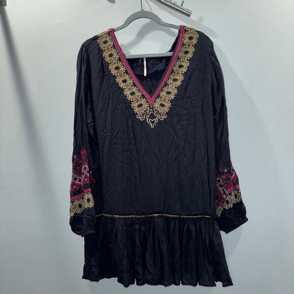 Free People Wild One Black Embroidered Boho Tunic Dress | Size Small - Picture 6 of 15